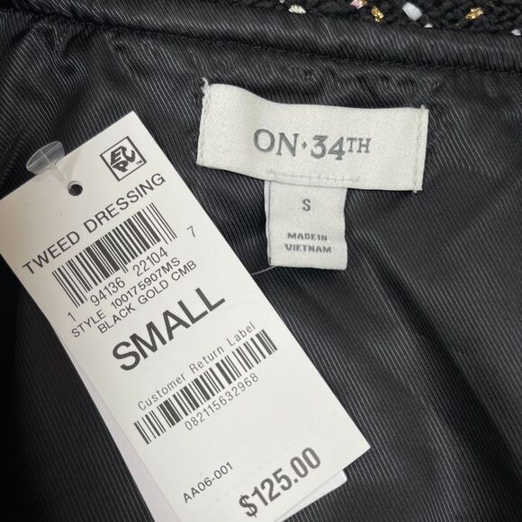 ON 34th Women’s Tweed Bomber Jacket Small Black / Gold Metallic Full-Zip Pockets - Picture 11 of 12